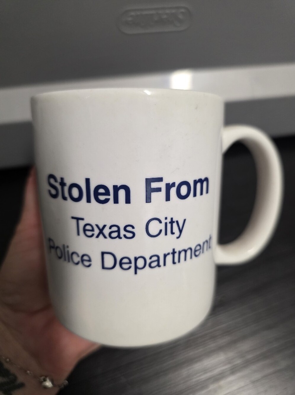 Texad City White Ceramic Coffee Mug with Blue Text